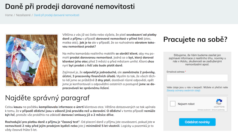 ADOL Vzhled formuláře na sběr kontaktů