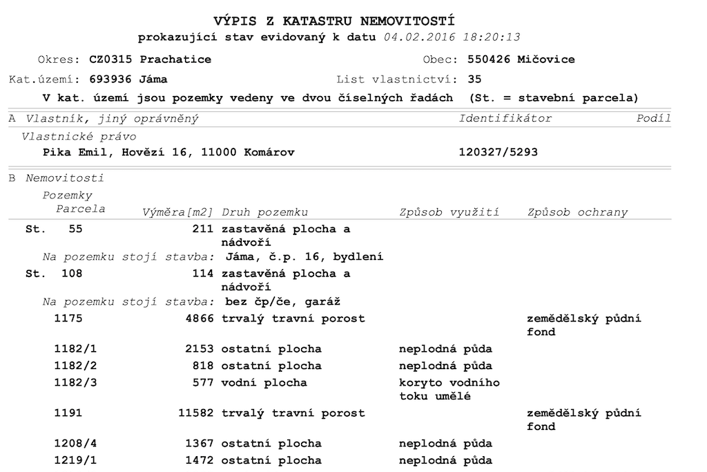 Výpis z katastru nemovitostí – list vlastnictví – co zde najdu a co ne